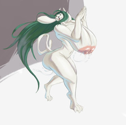 anthro big_breasts big_butt big_nipples bodily_fluids breasts butt ejaculation female female_anthro genital_fluids green_hair hair hands_together huge_breasts hyper hyper_breasts lactating long_ears long_hair long_tail nipples nude smile solo tail teeth vaginal_fluids vaginal_squirting redturt undertale undertale_(series) temmie_(undertale) canid canine humanoid mammal tem temmie_(species) 2025 digital_media_(artwork) hi_res