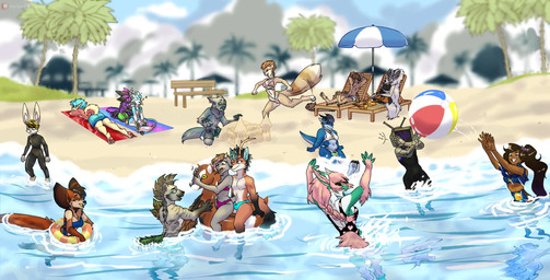back_massage ball beach beach_ball bench clothing female group horn inflatable lying male on_back on_front outside plant pool_float sand_castle sculpture sea sitting splash swimming swimwear towel tree umbrella water wings henyoki kayin_dreemurr koris_valence lexo_(braveburrito) murk_(mercenaryleaf) rose_(rosethegoat) sany_van_fox valerie_snow vallen_(vallenvrc) avali bovid canid canine caprine felid fox goat humanoid hybrid hyena lagomorph mammal pantherine snow_leopard wolpertinger absurd_res digital_media_(artwork) hi_res