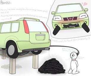 ambiguous_gender anal_fluids arms_tied black_feces bodily_fluids bound car collar colored_feces cute_fangs disgusted_face duo exhaust_pipe fangs feces feces_on_ground feces_pile feral genital_fluids genitals heart_symbol holding_head intersex intersex/male kneeling machine male mechanical_penis metal_penis open_mouth open_smile penis pink_collar pink_heart robotic_tentacles scatplay shaking shy_face smile tears tears_of_desperation teeth text thick_penis throbbing throbbing_penis trembling unusual_feces urine urine_on_ground vehicle watersports akuzli_bread nissan_x-trail dire_car dire_machine dire_vehicle human living_car living_machine living_vehicle mammal 6:5 hi_res signature
