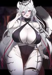 anthro big_breasts breasts clothed clothing curvy_figure female fur hair huge_breasts kemono long_hair looking_at_viewer navel no_underwear side_slit_dress solo standing stripes thick_thighs white_body white_fur wide_hips kakuteki11029 mahjong_soul hannah_(mahjong_soul) felid mammal pantherine tiger absurd_res hi_res