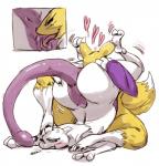 ambiguous_gender anus blush cunnilingus duo female female/ambiguous genitals heart_symbol oral pussy sex simple_background tongue vaginal redfred bandai_namco digimon nintendo pokemon canid digimon_(species) generation_1_pokemon legendary_pokemon mammal mewtwo pokemon_(species) renamon hi_res