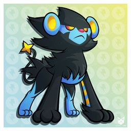 3_fingers 3_toes :< ambiguous_gender black_body black_fur black_paws blue_body blue_ears blue_fur blue_paws border butt_tuft chest_tuft digitigrade facial_tuft feet feral fingers fluffy fur gradient_background head_tuft mane markings multicolored_body multicolored_fur paws pupils quadruped red_nose red_sclera round_ears simple_background solo striped_markings stripes tail thin_tail toes tuft two_tone_body two_tone_fur white_border yellow_body yellow_eyes yellow_fur yellow_inner_ear yellow_markings aiex571 nintendo pokemon felid feline generation_4_pokemon luxray mammal pokemon_(species) 1:1 2022 absurd_res colored digital_drawing_(artwork) digital_media_(artwork) full-length_portrait hi_res icon portrait signature watermark