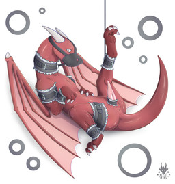 accessory animal_genitalia bdsm bondage bound cock_ring collar feral genital_slit genitals jewelry looking_at_viewer lying male muzzle_(object) muzzled on_back penis penis_accessory penis_jewelry presenting presenting_penis raised_leg solo tail tapering_penis n1k0 mythology dragon mythological_creature mythological_scalie scalie hi_res