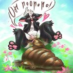 ahegao anal anthro black_body black_fur dirty feces feces_pile fur genitals hair heart_symbol looking_pleasured male outside pawpads penis pink_pawpads pooping scatplay short_hair solo white_body white_fur white_hair pileofbrookie curtain_(character) mammal mephitid skunk 1:1 hi_res