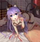 all_fours bed black_body black_fur blush bra breasts clothed clothing female fur furniture hair inside looking_at_viewer open_mouth panties pillow purple_eyes purple_hair ribbons solo underwear wood snowfly3141 touhou patchouli_knowledge animal_humanoid cat_humanoid felid felid_humanoid feline feline_humanoid humanoid mammal mammal_humanoid 2011