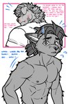 abs anthro bandage barazoku clothing duo fangs hair long_hair male male/male muscular nipples open_mouth shirt teeth text tongue topwear cl.rudolph mythology dolan_rudolph_wade garth_mentzel_monroe canid canine fox mammal mythological_canine mythological_creature werecanid werecanine werecreature werewolf absurd_res comic english_text hi_res