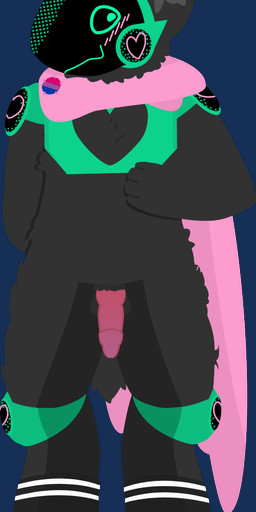 animal_genitalia animal_penis anthro balls bisexual_pride_colors blush blush_lines bow_ribbon clothed clothing digitigrade fluffy fluffy_tail footwear fur genitals gradient_penis heart_symbol horn inner_ear_fluff knot knotted_penis lgbt_pride machine male neck_tuft partially_clothed patch_(fabric) penis pride_colors scarf sheath socks solo tail tuft tf2_demo_2004 h0p3 hybrid protogen alpha_channel hi_res shaded simple_shading