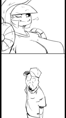 ?_face big_breasts breasts female male not_furry one_eye_closed pokemorph smile surprised wink redfred nintendo pokemon anon generation_4_pokemon human humanoid legendary_pokemon mammal palkia pokemon_(species) black_and_white monochrome