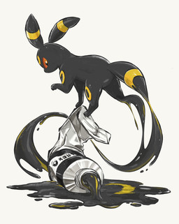 ambiguous_feral ambiguous_gender balancing black_paint feral goo_transformation looking_back micro on_object paint paint_tube raised_leg red_eyes simple_background spill transformation tube white_background komugicorn nintendo pokemon eeveelution generation_2_pokemon goo_creature pokemon_(species) umbreon 2025 hi_res