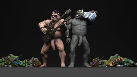 anthro balls boombox duo_focus electric_guitar eyewear facial_piercing genitals goggles group guitar horn humanoid_genitalia humanoid_penis long_penis male musical_instrument navel nipples nose_piercing nude penis piercing plucked_string_instrument septum_piercing shell string_instrument zanjideaf7 epic_games family_guy_death_pose fortnite teenage_mutant_ninja_turtles bebop donatello_(tmnt) leonardo_(tmnt) michelangelo_(tmnt) raphael_(tmnt) rocksteady mammal reptile rhinoceros scalie suid suine sus_(pig) turtle wild_boar 3d_(artwork) absurd_res blender_(artwork) digital_media_(artwork) hi_res meme