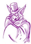 anthro cape clothing evil_grin eyewear facial_hair fur grin hat headgear headwear looking_at_viewer male monocle mustache smile solo suit top_hat rinatiger-art sherlock_hound_(series) moriarty_(sherlock_hound) canid canine canis mammal wolf 2021 hi_res monochrome sketch