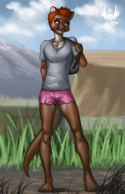 5_fingers 5_toes anthro backpack barefoot biped black_eyebrows boxers_(clothing) brown_body brown_fur brown_tail claws clothed clothed_anthro clothed_male clothing cloud collarbone countershade_face countershade_neck countershade_torso countershading day eyebrows eyelashes feet fingers front_view fully_clothed fully_clothed_anthro fully_clothed_male fur glistening glistening_eyes glistening_nose grass grey_backpack grey_claws grey_clothing grey_nose grey_shirt grey_t-shirt grey_topwear hair humanoid_feet humanoid_hands iris long_tail looking_at_viewer male male_anthro monotone_boxers monotone_clothing monotone_hair monotone_shirt monotone_t-shirt monotone_topwear monotone_underwear multicolored_body orange_eyes orange_hair outside pantsless pantsless_anthro pantsless_male pink_boxers pink_clothing pink_underwear plant plantigrade pupils shirt short_hair sky slim slim_anthro slim_male smile smiling_at_viewer solo standing t-shirt tail toe_claws toes topwear two_tone_body underwear whiskers white_body white_countershading white_inner_ear white_sclera eldiman mammal mustelid otter 2020 digital_media_(artwork) full-length_portrait hi_res portrait