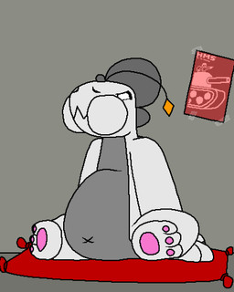 anthro anthro_pred cheek_bulge endosoma feral oral_vore pillow plushie plushie_pred poster safe_vore semi-anthro sitting sleeping_prey vore white_arms white_body white_legs chamberknoms animate_inanimate dinosaur living_plushie prehistoric_species reptile scalie 2026 4:5 animated digital_media_(artwork) hi_res pixel_(artwork) pixel_animation