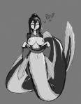 big_breasts bottomwear breasts clothed clothing clothing_lift female genitals hair monster_girl_(genre) nipples nude pussy simple_background skirt skirt_lift solo medicinal_succ koi_(medicinalsucc) animal_humanoid eel fish humanoid marine 2019 digital_media_(artwork) hi_res monochrome