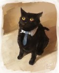 ambiguous_gender black_body black_fur business_attire businesswear feral fur looking_up necktie pupils quadruped slit_pupils solo whiskers yellow_sclera jcm2 business_cat_(meme) domestic_cat felid feline felis mammal 2014 4:5 hi_res meme signature