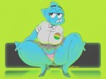 anthro big_breasts blue_body blue_fur bottomwear breasts butt butt_from_the_front clothed clothing crouching eyebrows eyelashes female fingers footwear fur half-closed_eyes high_heels mature_anthro mature_female narrowed_eyes panties shoes skirt solo thick_thighs topwear underwear wolftangart cartoon_network the_amazing_world_of_gumball nicole_watterson domestic_cat felid feline felis mammal 2024 4:3 hi_res signature