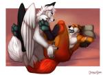 anal anal_fingering anthro anthro_fingered anthro_fingering anthro_fingering_anthro anthro_on_anthro anus balls butt duo feathered_wings feathers feet fingering fingering_partner fur genitals hair hindpaw looking_back lying male male/male male_fingering_male male_penetrated male_penetrating male_penetrating_male on_back open_mouth pawpads paws penetration penis sex tail wings flynx-flink dark_raven_wolf dorchadas_fein_(character) kajrue canid canine canis mammal wolf 2014