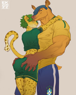 5_fingers anthro anthro_on_anthro armadillo_tail athletic athletic_anthro athletic_male barazoku big_butt biped blue_bottomwear blue_clothing blue_eyes blue_head blue_shorts bottomwear bottomwear_lift brown_body brown_fur brown_skin brown_spots butt butt_grab clothing dominant dominant_male duo femboy fingers fur gloves_(marking) green_bottomwear green_clothing green_eyes green_hair green_shirt green_shorts green_topwear grey_background hair half-closed_eyes hand_on_butt interspecies larger_anthro larger_male looking_at_viewer looking_back male male/male male_anthro markings midriff mouth_closed muscular muscular_anthro muscular_arms muscular_legs muscular_male muscular_pecs muscular_thighs narrowed_eyes orange_body orange_skin pink_nose shirt short short_male short_tail shorts simple_background size_difference slim slim_anthro slim_male smaller_anthro smaller_male smile soccer soccer_uniform sport sportswear spots spotted_arms spotted_body spotted_fur spotted_legs spotted_markings spotted_tail standing star symbol tail tail_markings tan_body tan_fur thick_arms topwear uniform yellow_body yellow_clothing yellow_fur yellow_shirt yellow_skin yellow_topwear ekzonzz fifa fuleco zakumi armadillo felid leopard mammal pantherine three-banded_armadillo xenarthran 2025 absurd_res digital_drawing_(artwork) digital_media_(artwork) hi_res