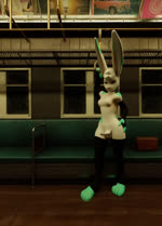 anthro balls erection exhibitionism fur genitals green_body green_ears green_fur gynomorph hair inside_train intersex long_ears looking_at_viewer multicolored_body multicolored_ears multicolored_fur nude penis public_transportation solo train two_tone_body two_tone_fur vehicle white_body white_fur picklesjars_(artist) blender_cycles pickles_(picklesjars) animal_humanoid humanoid lagomorph leporid mammal rabbit 3d_(artwork) 3d_animation animated blender_(artwork) digital_media_(artwork) no_sound short_playtime webm trans_(lore) trans_woman_(lore)