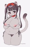 anthro big_breasts breasts collar female kemono nipples slightly_chubby slightly_chubby_anthro slightly_chubby_female solo thick_thighs amezawa_koma domestic_cat felid feline felis mammal hi_res