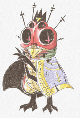 ambiguous_gender anthro bald claws clothing crown headgear red_body red_eyes robe solo toe_claws bakothemimic cult_of_the_lamb massive_monster_(studio) heket_(cult_of_the_lamb) amphibian frog absurd_res hi_res female_(lore)