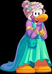 blonde_hair blue_bag blue_clothing blue_dress blue_hair bracelet clothing dress female hair handbag hands_together jewelry looking_at_viewer medium_hair multicolored_hair open_mouth purple_hair sleeveless_dress solo toony updo upper_teeth_only unknown_artist club_penguin dot_(club_penguin) avian bird penguin absurd_res alpha_channel full-length_portrait hi_res official_art portrait