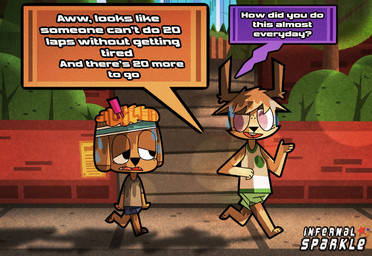 anthro clothed clothing duo female female/female fur simple_background tail text infernalsparkle middlium mindy_herlay_(middlium) unnamed_character canid canine canis deer domestic_dog mammal digital_media_(artwork) english_text hi_res