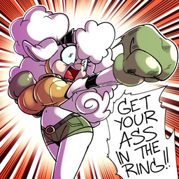 anthro big_breasts blue_eyes boxing boxing_gloves breasts clothing dialogue female handwear horn solo sport text white_body wide_hips yelling sachasketchy idw_publishing sega sonic_the_hedgehog_(comics) sonic_the_hedgehog_(idw) sonic_the_hedgehog_(series) lanolin_the_sheep_(sonic) bovid caprine mammal sheep 1:1 2025 digital_media_(artwork) english_text hi_res