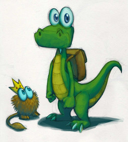 anthro backpack big_eyes blue_eyes crown duo headgear looking_at_viewer male plantigrade randoseru standing tail teeth moth-eatn croc_(series) croc_(croc) crocodile crocodilian gobbo reptile scalie 2008