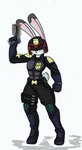 anthro armor clothed clothing cosplay crossover_cosplay female gun headgear helmet ranged_weapon solo suit the_lawgiver_(judge_dredd) weapon pace-maker disney judge_dredd_(franchise) zootopia judge_dredd_(character) judy_hopps lagomorph leporid mammal rabbit colored crossover hi_res