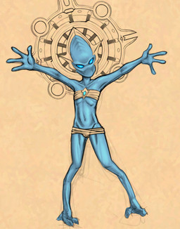 3_toes 4_fingers aged_down anthro arms_out asian_clothing blue_body blue_eyes camel_toe clothed clothing digitigrade east_asian_clothing feet female fingers flat_chested fundoshi glowing glowing_eyes headdress japanese_clothing low-leg_panties lowleg mouthless navel skimpy solo standing toes topwear tube_top underwear young young_female soulcentinel blizzard_entertainment starcraft rohana alien protoss