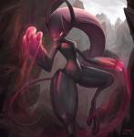 ambiguous_gender aura glowing glowing_eyes rock solo butt-berry nintendo pokemon generation_6_pokemon legendary_pokemon mega_evolution mega_mewtwo mega_mewtwo_y pokemon_(species) absurd_res hi_res signature