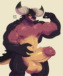 2_horns 5_fingers abs anthro balls big_balls big_horn big_penis black_body black_scales circumcised claws erection fingers fist flexing genitals horn humanoid_genitalia licking licking_lips male muscular muscular_anthro muscular_arms muscular_male muscular_thighs penis scales sharp_teeth simple_background solo standing tail teeth tongue tongue_out vein veiny_arms veiny_penis white_background white_claws yellow_eyes sharkboi nergigante scalie 2025 absurd_res english_description hi_res