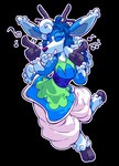 anthro antlers biped black_antlers blue_hair clothed clothing eyes_closed female fingers hair hooved_fingers hooves horn musical_note musical_symbol smile solo symbol almyriganhero frebbventure drinn deer mammal 2020 alpha_channel official_art