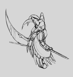 antenna_wire anthro armor big_tail feather_markings feathers headgear helmet male markings melee_weapon pipe solo sword tail tail_markings weapon toddavali braid_(k'braid) avali absurd_res hi_res monochrome sketch