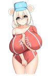 big_breasts breasts clothing female hat headgear headwear huge_breasts looking_at_viewer shirt simple_background solo topwear white_background kaedeno_yuu animal_humanoid bear humanoid mammal mammal_humanoid ursid_humanoid hi_res