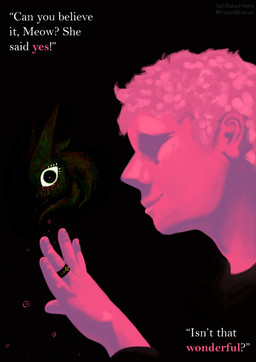 bodily_fluids duo fur green_body green_fur green_hair hair looking_at_viewer pink_body pink_hair ring tears text halfbaked-hope nintendo pokemon generation_9_pokemon human mammal meowscarada pokemon_(species) 2026 absurd_res english_text hi_res