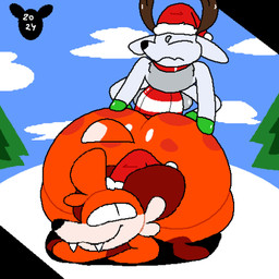anal anal_penetration animal_genitalia animal_penis anthro anthro_on_feral anthro_penetrated antlers balls bestiality big_balls big_butt big_penis black_eyes black_nose brown_antlers butt candy_cane_penis christmas_clothing christmas_headwear clothing cloud day duo equine_genitalia equine_penis erection eyes_closed fangs feral feral_penetrating feral_penetrating_anthro fur genitals glistening glistening_butt green_hooves grey_body grey_fur hat headgear headwear holidays hooves horn huge_balls huge_butt huge_hips huge_penis huge_thighs male male/male multicolored_body multicolored_fur orange_body orange_fur penetration penis plant santa_hat sex smile teeth thick_thighs tree white_body white_fur wide_hips luanctoons christmas paxton_(luanctoons) soups_(superiorfox) canid canine deer fox mammal 1:1 2024 absurd_res digital_media_(artwork) hi_res