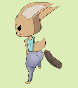 ambiguous_gender anthro big_butt blue_top bottomwear brown_penis butt clothed clothing disembodied_penis duo female female/ambiguous foreskin fully_clothed fur genitals grey_bottomwear grey_clothing grey_pants male male/female pants partially_retracted_foreskin penis shirt simple_background tan_body tan_fur tank_top tight_bottomwear tight_clothing tight_pants topwear vein veiny_penis wide_hips yellow_background yoga_pants big-fig aggretsuko sanrio fenneko canid canine fennec_fox fox mammal true_fox hi_res