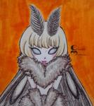 animal_humanoid arthropod arthropod_humanoid blush chausie_morgan female fluffy front_view fur half-length_portrait humanoid insect insect_humanoid insect_wings lepidopteran lepidopteran_humanoid lips monster_girl_(genre) moth moth_humanoid neck_tuft pink_lips portrait smile solo traditional_media_(artwork) tuft wings