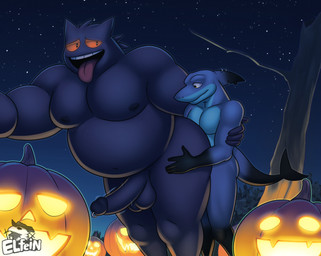 anal anal_penetration anthro balls belly black_glans duo erection fin fin_piercing furgonomic_piercing furgonomics genital_piercing genitals glans jack-o'-lantern larger_male larger_penetrated larger_sub male male/male male_penetrated male_penetrating male_penetrating_male moobs night nipples nude open_mouth outside overweight overweight_male penetration penile penile_penetration penis penis_piercing piercing prince_albert_piercing pumpkin_patch sex size_difference smaller_male submissive tattoo tongue tongue_out elfein nintendo pokemon dj_shark_(dj_sharkowski) aquatic fish generation_1_pokemon gengar ghost pokemon_(species) shark spirit absurd_res hi_res