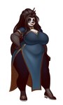 2024 3:5 accessory anthro asian_clothing bear big_breasts black_body black_fur black_hair blazbaros blizzard_entertainment blue_eyes breasts chinese_clothing chinese_dress clothing curvy_figure dress east_asian_clothing eyebrows eyelashes female footwear fur hair hair_accessory hair_sticks hand_on_hip hi_res huge_breasts long_hair looking_at_viewer mammal open_mouth pandaren slightly_chubby solo thick_thighs voluptuous warcraft white_body white_fur wide_hips