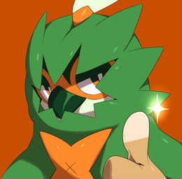 ambiguous_anthro ambiguous_gender anthro beak feather_hands feathered_crest feathers front_view gesture green_beak hand_gesture head_crest looking_at_viewer orange_background simple_background solo sparkles thumbs_up makotoo nintendo pokemon avian bird decidueye generation_7_pokemon pokemon_(species) 2017 bust_portrait icon portrait reaction_image