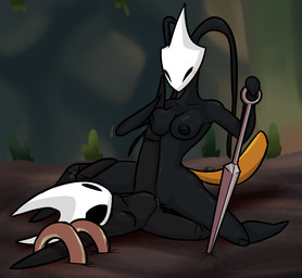 antennae_(anatomy) anthro anthro_on_anthro big_breasts black_antennae black_body black_exoskeleton black_eyes black_nipples blush bodily_fluids breasts duo exoskeleton female female/female genital_fluids genitals holding_object holding_weapon nipples no_pupils orange_body orange_exoskeleton sex small_breasts tribadism vaginal vaginal_fluids vulva weapon white_body white_exoskeleton junebug69 ultilix hollow_knight:_silksong hollow_knight_(franchise) team_cherry hornet_(hollow_knight) shakra_(hollow_knight:_silksong) arthropod 2025 artist_collaboration hi_res