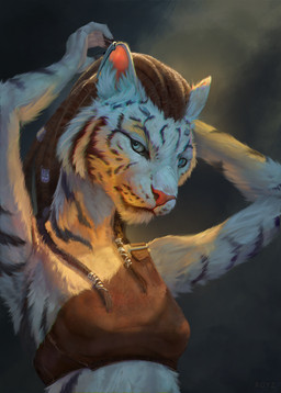 anthro female fur hair solo white_body white_fur conditional_dnp royz microsoft the_elder_scrolls domestic_cat felid feline felis khajiit mammal pantherine snow_leopard
