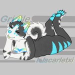 anthro blep butt curled_tail graphic_design logo lying male on_front paws solo tail tongue tongue_out feral4everart lolscarletxi canid canine canis domestic_dog husky mammal nordic_sled_dog spitz absurd_res flat_colors full-length_portrait hi_res portrait