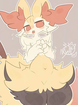 3_fingers :3 ambiguous_anthro ambiguous_gender anthro arm_tuft belly big_tail biped black_body black_fur blep blush blush_lines bodily_fluids cheek_tuft dipstick_tail emanata facial_tuft fingers flat_chested fluffy fluffy_tail flying_sweatdrops front_view fur hands_together hip_tuft inner_ear_fluff logo looking_at_viewer markings multicolored_body multicolored_fur navel no_pupils nude_ambiguous nude_anthro object_in_tail orange_body orange_eyes orange_fur orange_inner_ear_fluff orange_nose orange_tail_tip outline shoulder_tuft simple_background solo standing stick stick_in_tail sweat sweatdrop tail tail_markings tan_background thick_thighs tongue tongue_out tuft two_tone_tail white_body white_fur yellow_body yellow_fur yellow_tail nyaswitchnya nintendo pokemon braixen canid generation_6_pokemon mammal pokemon_(species) 2026 3:4 artist_logo colored digital_drawing_(artwork) digital_media_(artwork) flat_colors hi_res portrait signature three-quarter_portrait watermark