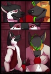 anthro anthro_on_anthro bioluminescence boss canid canine canis clothed clothing comic digital_media_(artwork) domestic_dog duo english_text erection fellatio fur genitals glowing glowing_tongue male male/male male_penetrated male_penetrating male_penetrating_male mammal office oral oral_penetration penetration penile penis red_eyes sex text tongue unprofessional_behavior zambuka zombie_(character)
