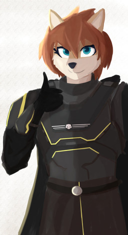 anthro armor blue_eyes brown_hair cape clothing female gesture hair hand_gesture smile solo tan_body thumbs_up capngoku helldivers lis_catte felid feline mammal absurd_res character_request hi_res