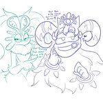 anthro antlers crown duo headgear heart_symbol horn male mouthless text lewdchuu_(artist) kirby's_return_to_dream_land kirby_(series) kirby_and_the_forgotten_land nintendo fecto_elfilis magolor alien chinchillid mammal rodent starling_(species) english_text hi_res monochrome sketch